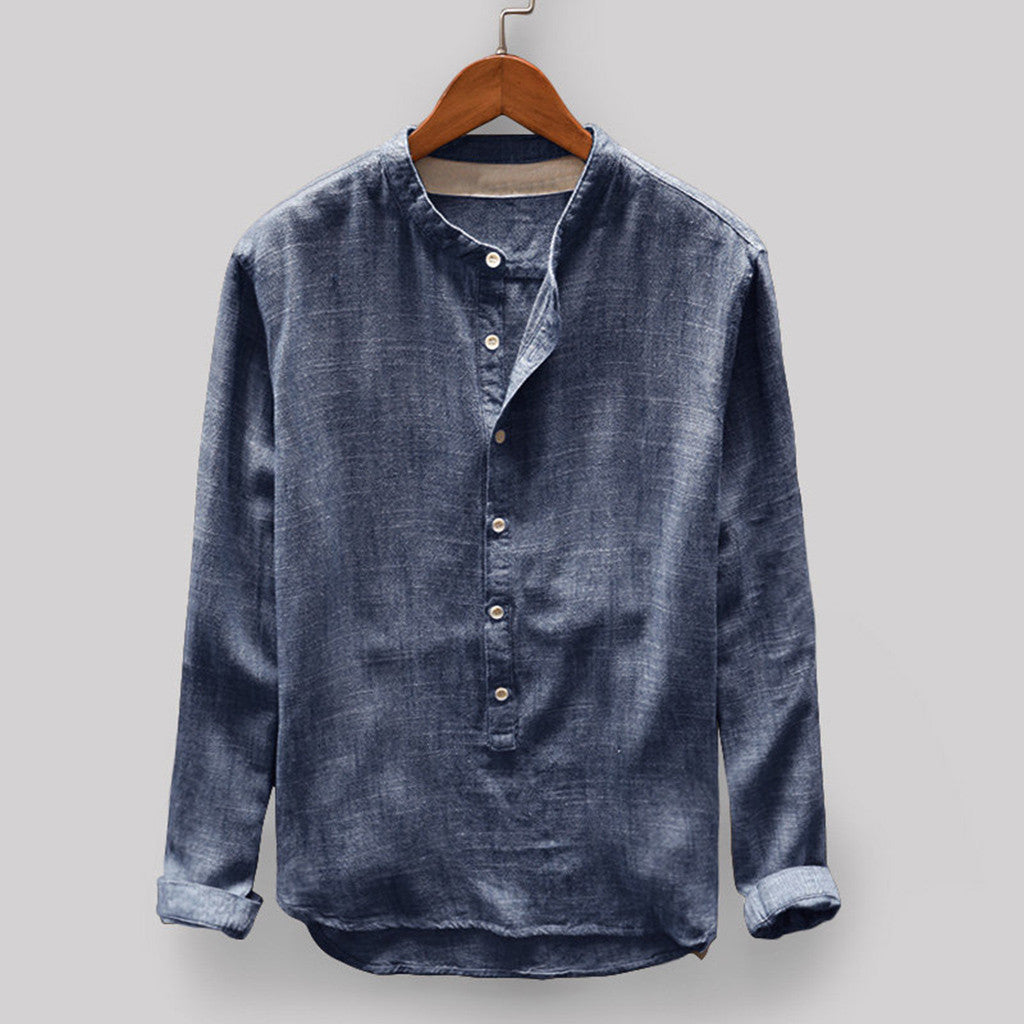 Fashion Solid Color Cotton And Linen Men's Shirt