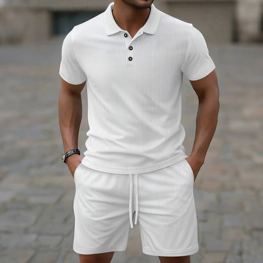 Men's Solid Color Jacquard Casual Short Sleeve Suit