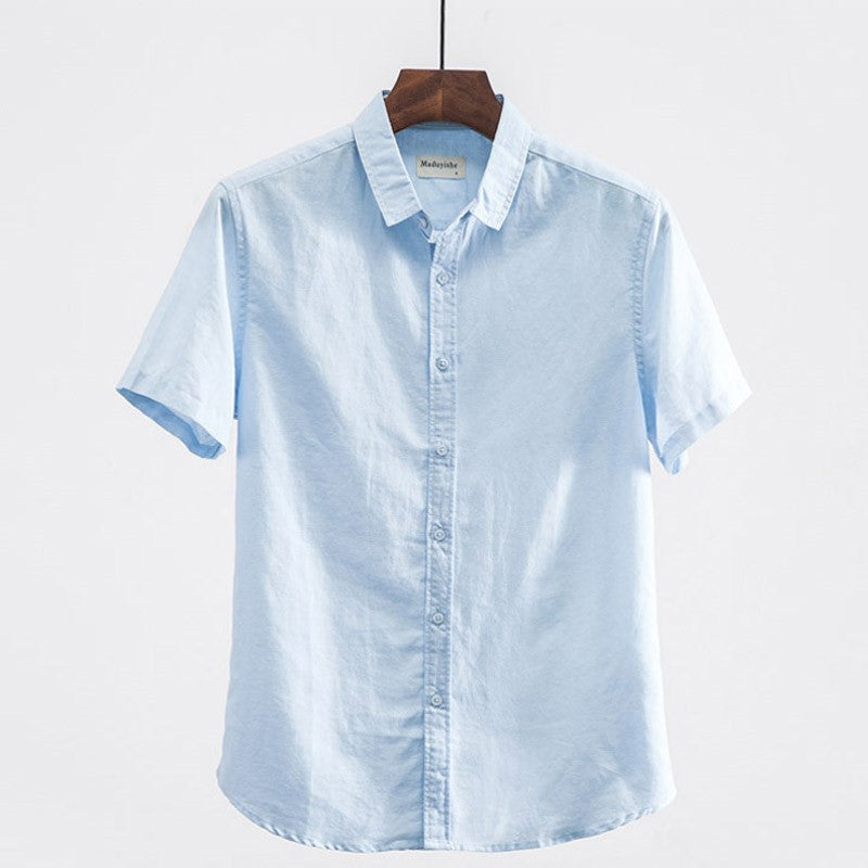 Summer Japanese Casual Square Collar Linen Short Sleeve Shirt