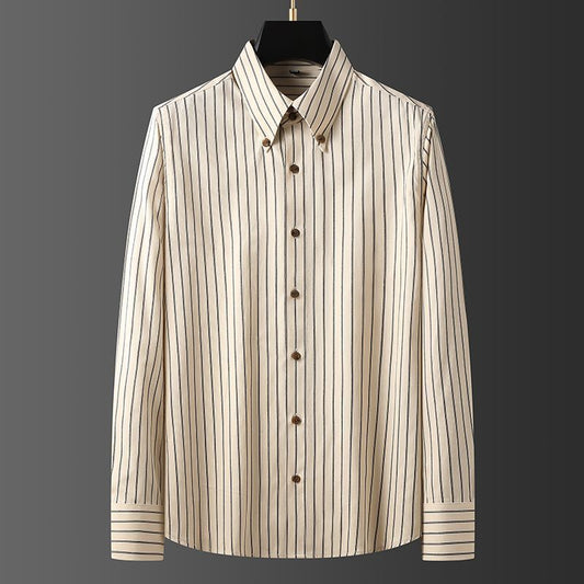 Spring And Autumn Non-ironing Striped Men's Long-sleeved Shirt