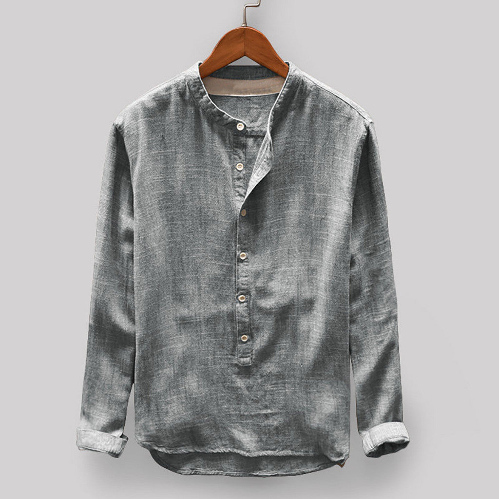 Fashion Solid Color Cotton And Linen Men's Shirt