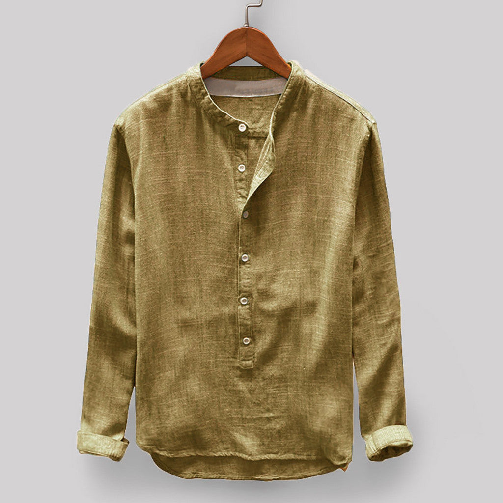 Fashion Solid Color Cotton And Linen Men's Shirt